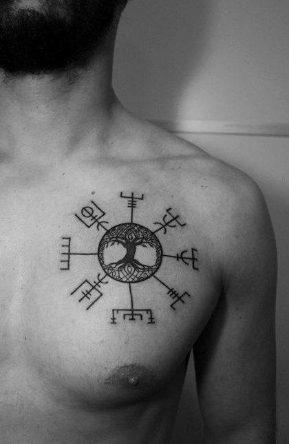 tatuaje brujula vikinga vegvisir 108