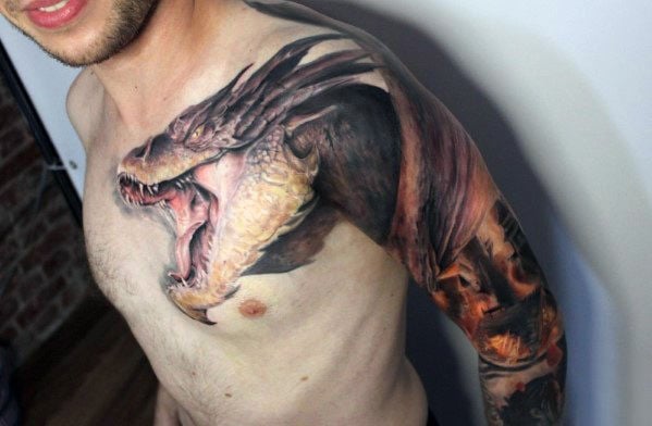 40 Tatuajes de dragones en el hombro (Con el significado)