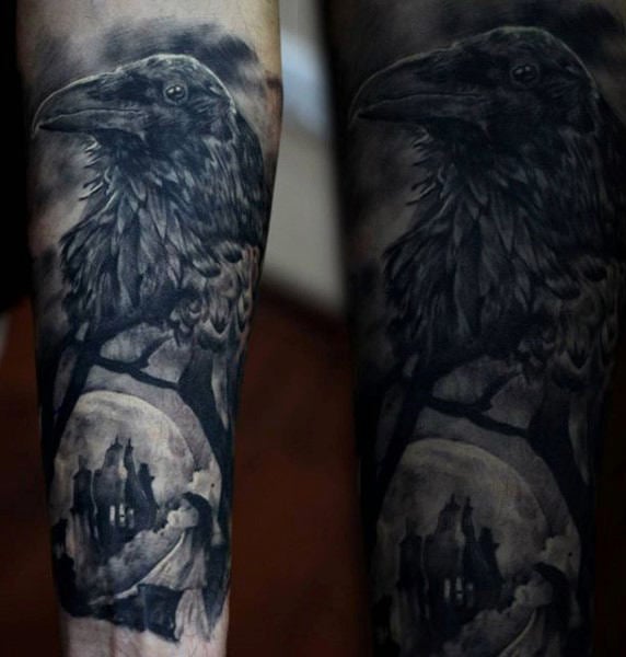 tatuaje cuervo negro para hombre 74