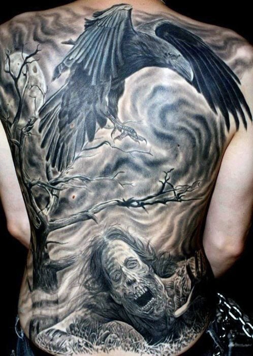 tatuaje cuervo negro para hombre 85