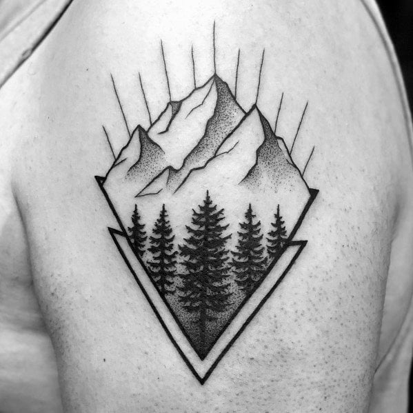 tatuaje minimalista montana para hombre 38