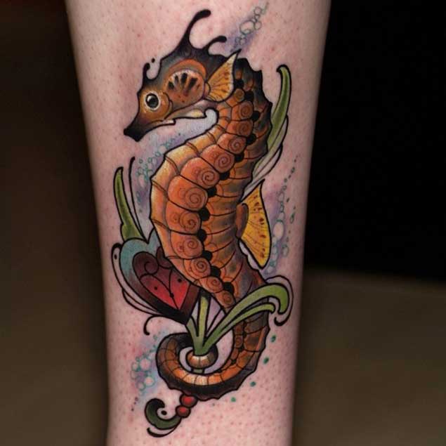 55 Tatuajes de caballitos de mar (Con su significado)