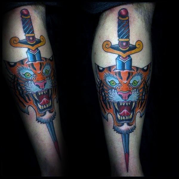 tatuaje tigre old school 129
