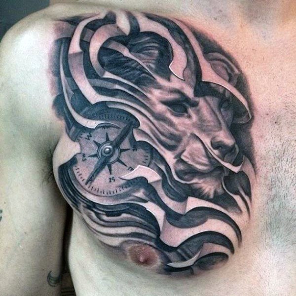 tatouage lion poitrine 01