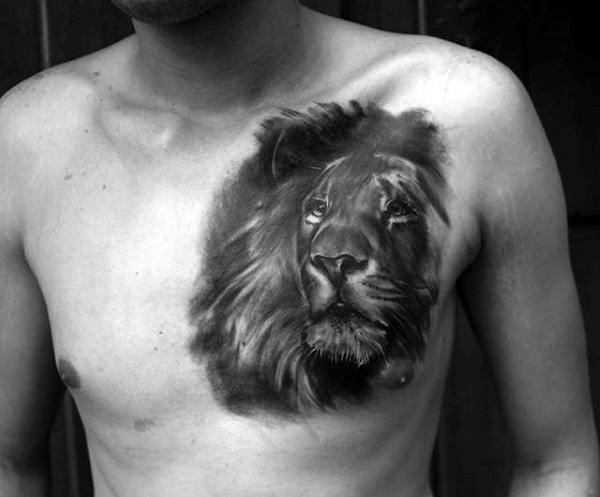 tatouage lion poitrine 11
