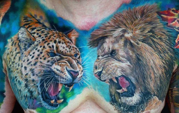 tatouage lion poitrine 123