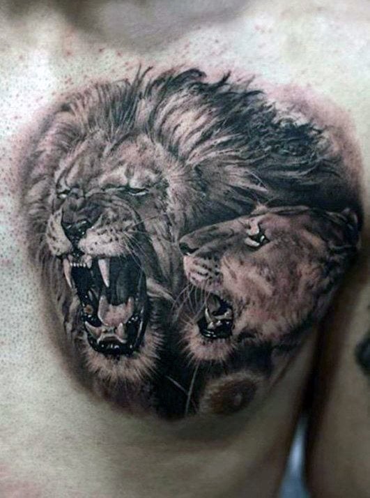 tatouage lion poitrine 35