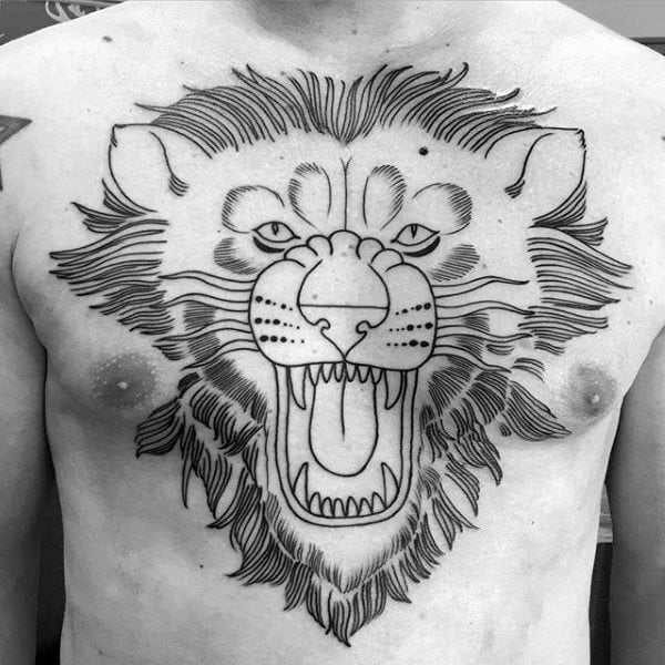 tatouage lion poitrine 61