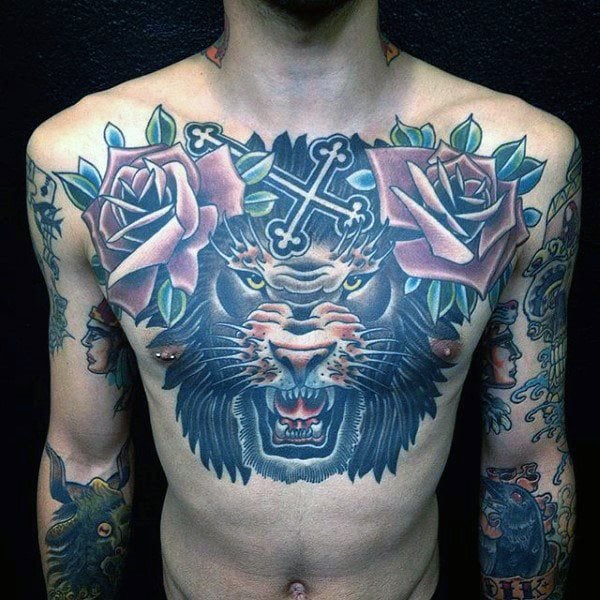 tatouage lion poitrine 63