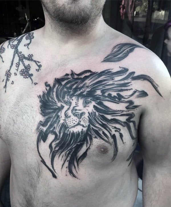 tatouage lion poitrine 65