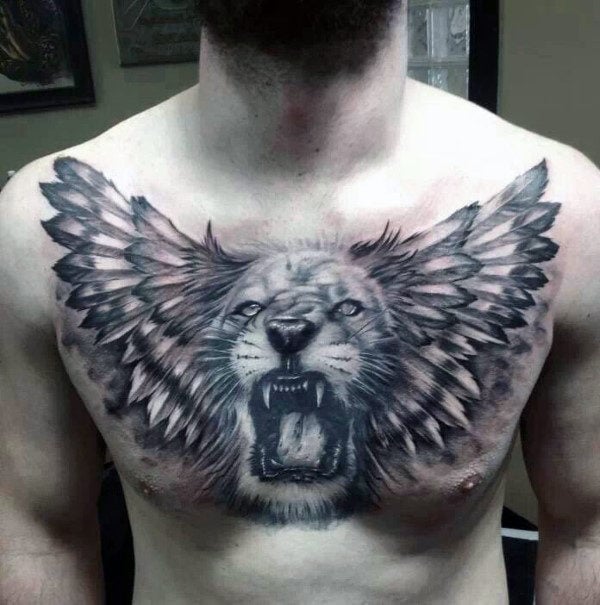 tatouage lion poitrine 85