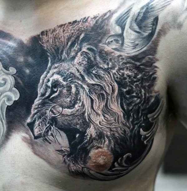 tatouage lion poitrine 91