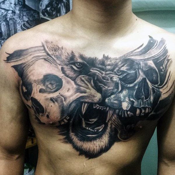 tatouage lion poitrine 99