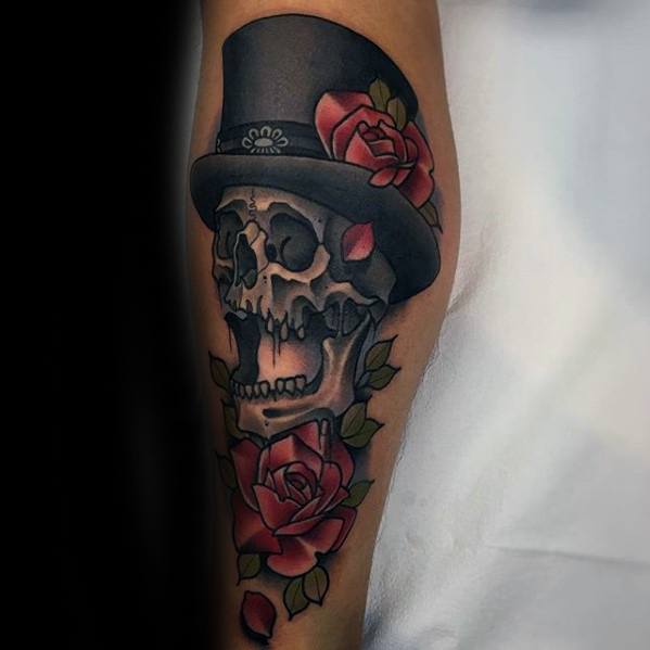 tatouage tete de mort avec chapeau 45