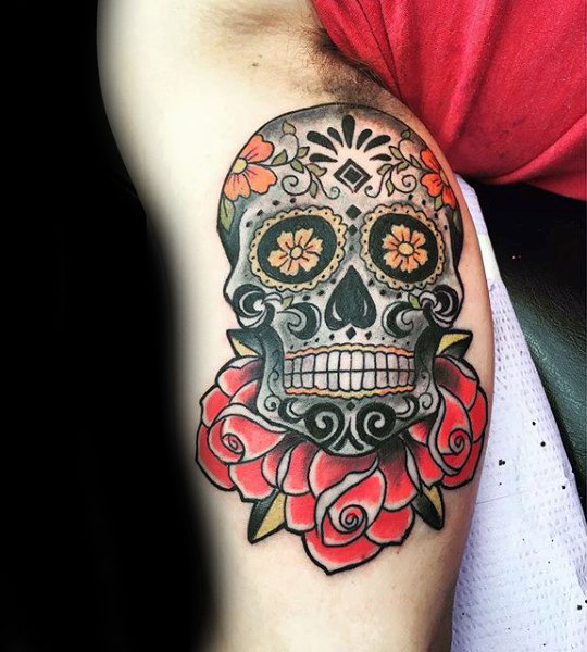 tatouage tete de mort mexicaine en sucre 119