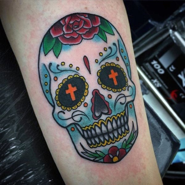 tatouage tete de mort mexicaine en sucre 91