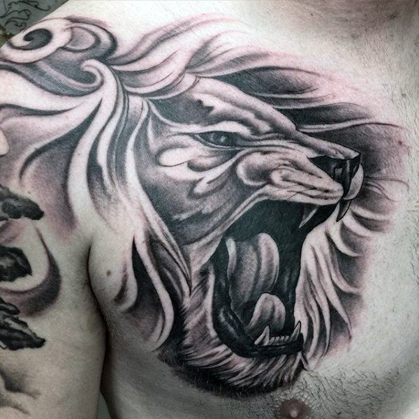 tatuaggio leone sul petto 03