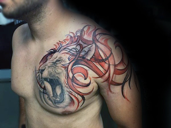 tatuaggio leone sul petto 109