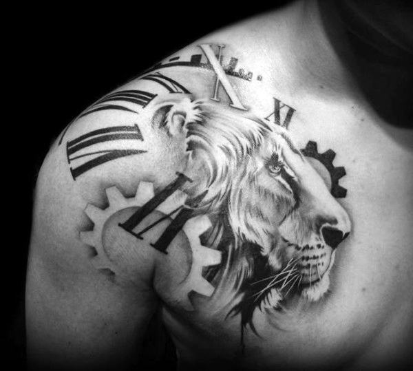 tatuaggio leone sul petto 13