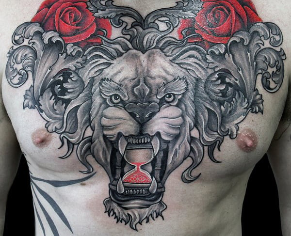 tatuaggio leone sul petto 25