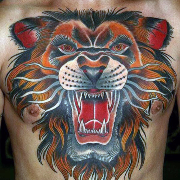 tatuaggio leone sul petto 41