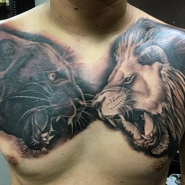 tatuaggio leone sul petto 69