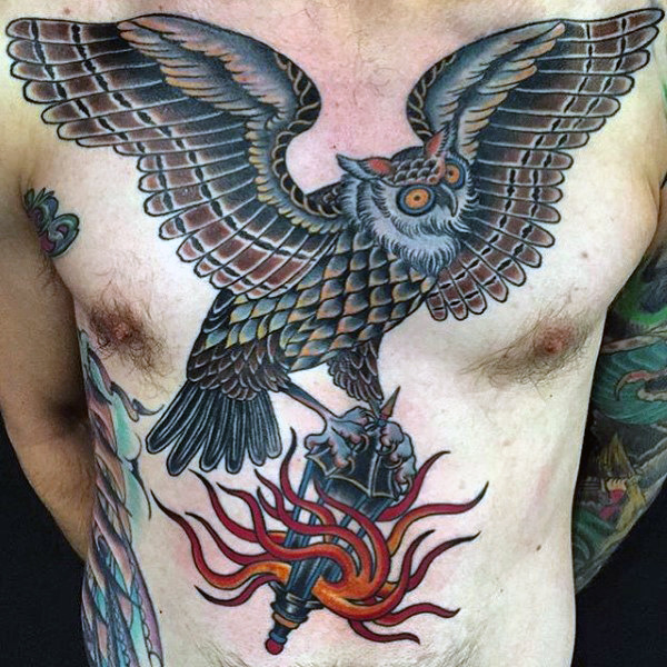 tatuaz plomykowka sowa klatki piersiowej 124