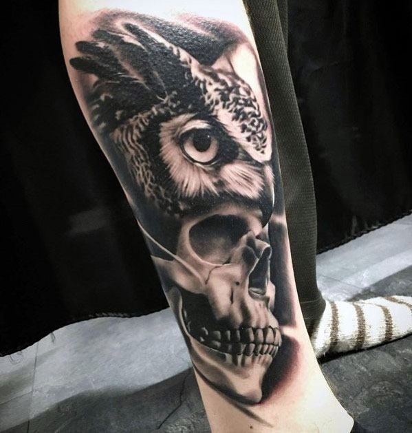 tatuaz sowa czaszka 24
