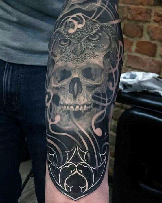 tatuaz sowa czaszka 62