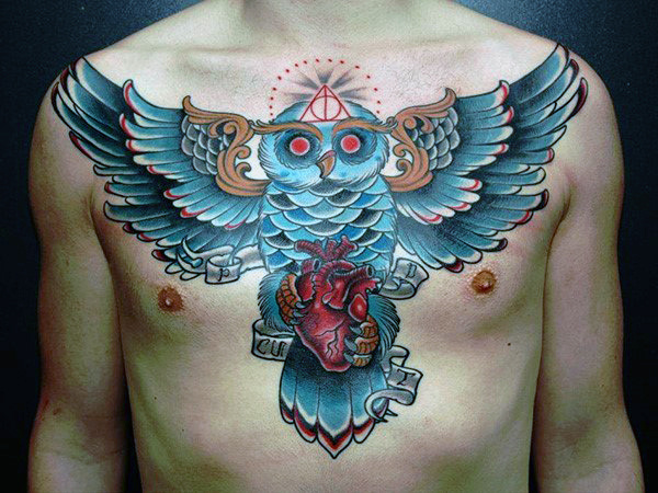 tatuagem coruja peito 65